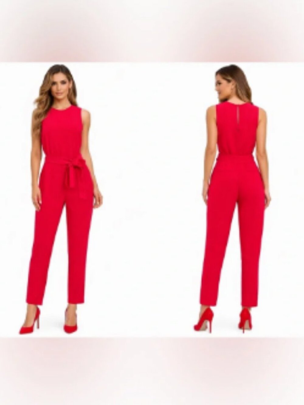 Banana Republic Hot Pink Coral Sleeveless Jumpsuit Size 2 Belted Straight Leg